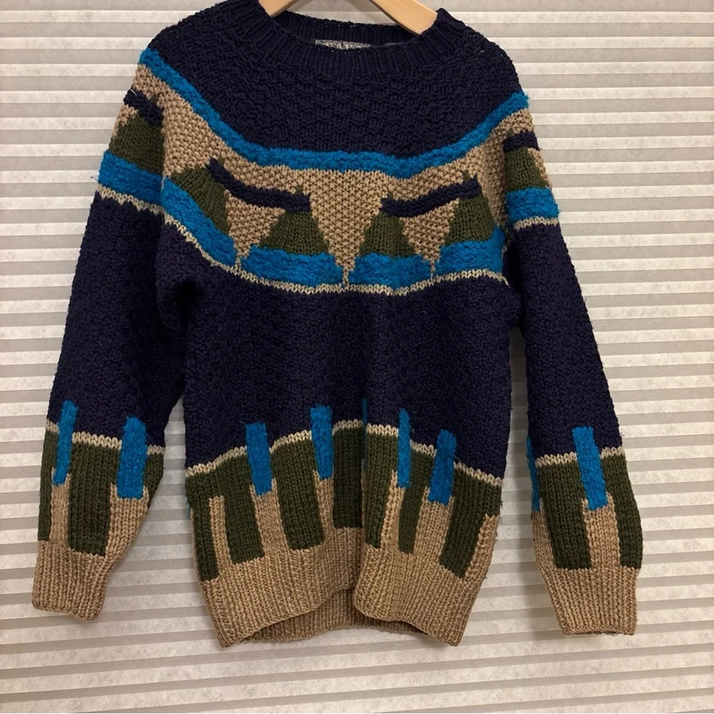 NOVO Textured Sweater Mens Medium Chunky VTG Handknit Wool Blend Old Man Sweater
